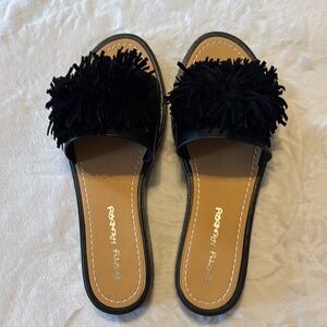 Dirty Laundry NWOT Black Fringe Slide Sandals